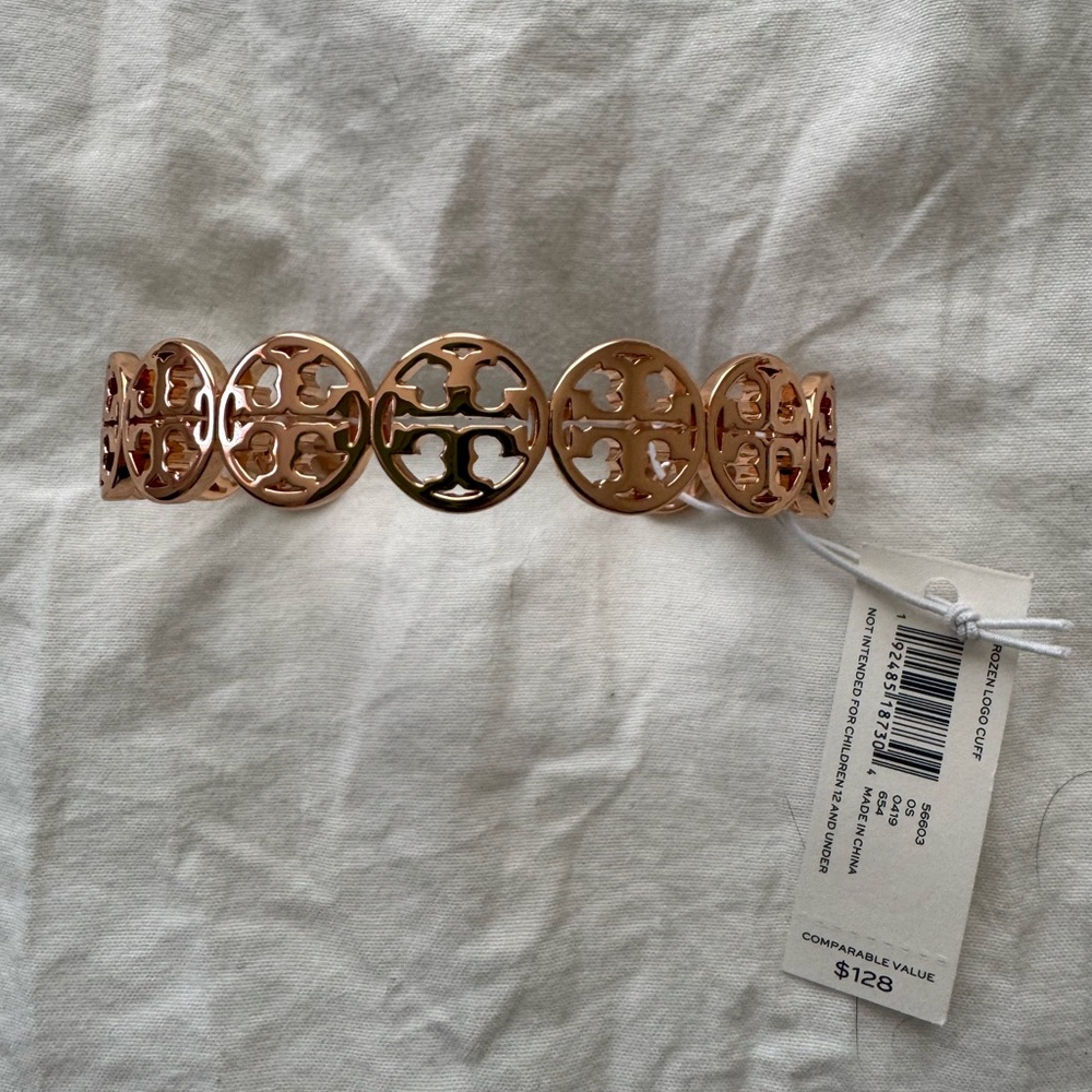 Tory Burch Rose Gold Cutout Logo Link Bracelet